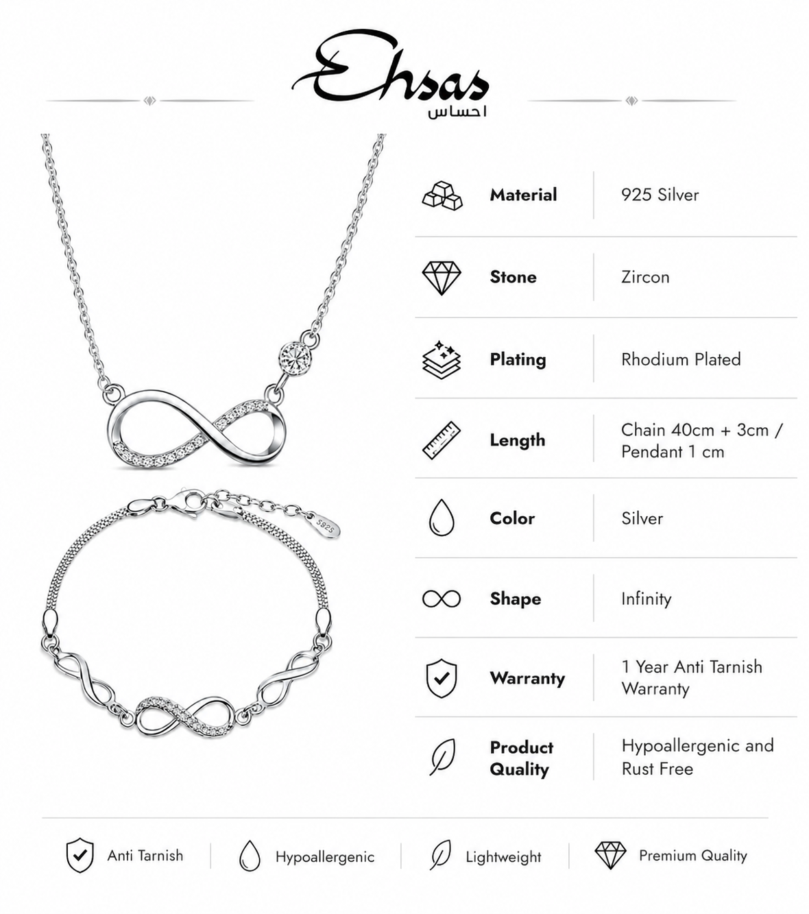 Infinity Necklace & Multi-Link Bracelet Set