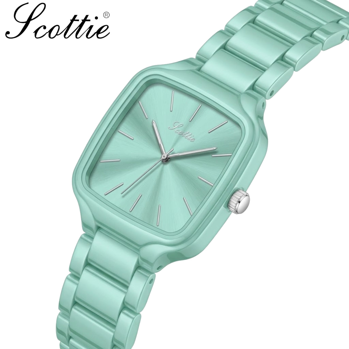 Scottie 9718 Women’s Luxury Square Watch – Stainless Steel Quartz with Green Color
