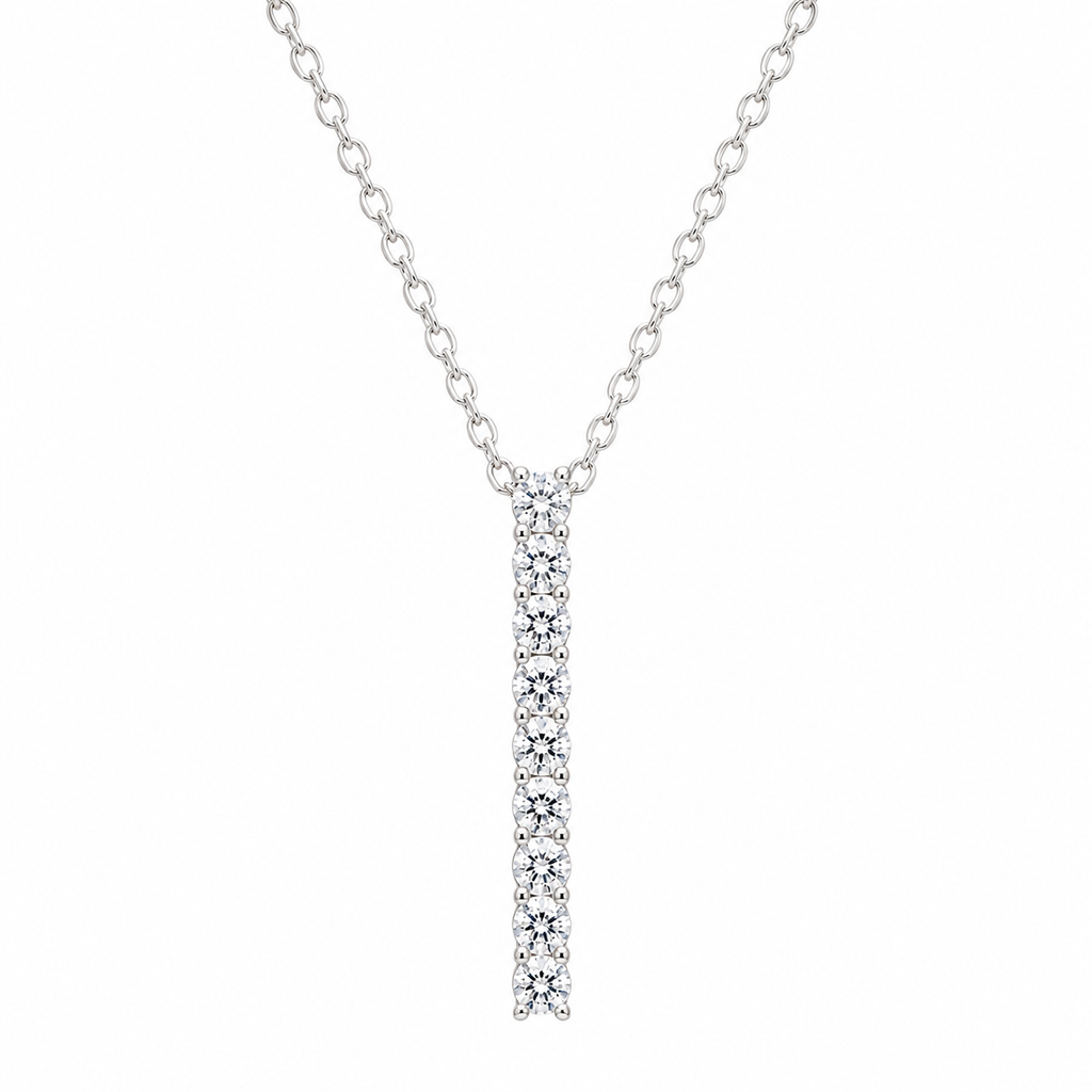 Sleek Linear Crystal Rhodium Pendant