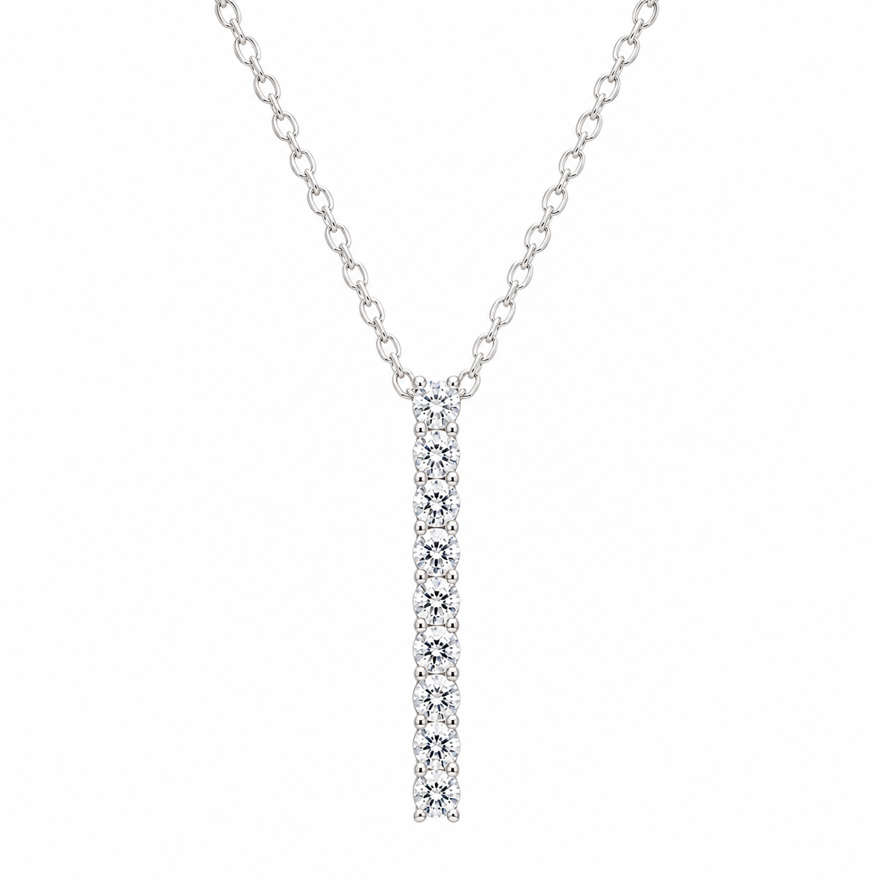 Sleek Linear Crystal Rhodium Pendant