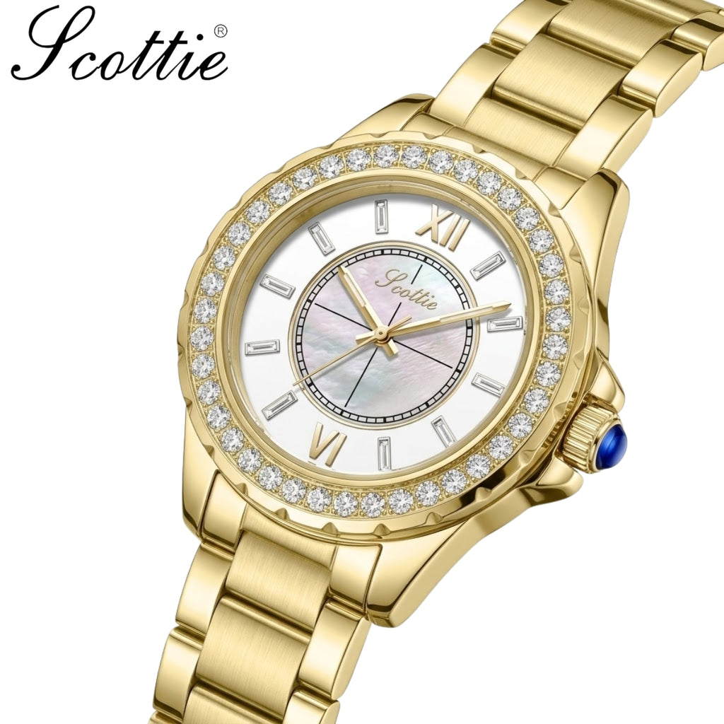 Scottie 9677 Women’s Gold Stainless Steel Watch – Waterproof Quartz Sport Wristwatch Gold