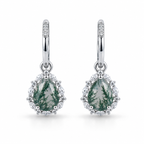 Moss Agate Pear-Cut Drop Earrings