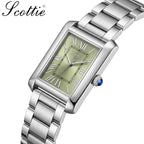Scottie 9655 Women’s Classic Square Gold Watch – Luxury Stainless Steel Quartz Wristwatch  Green