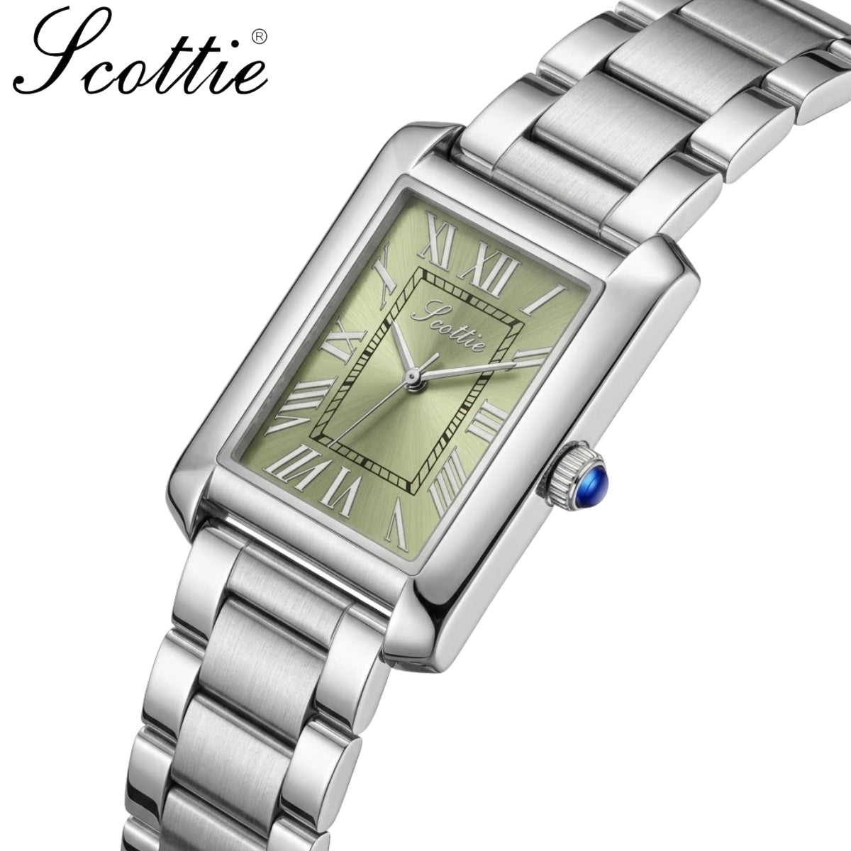 Scottie 9655 Women’s Classic Square Gold Watch – Luxury Stainless Steel Quartz Wristwatch  Green