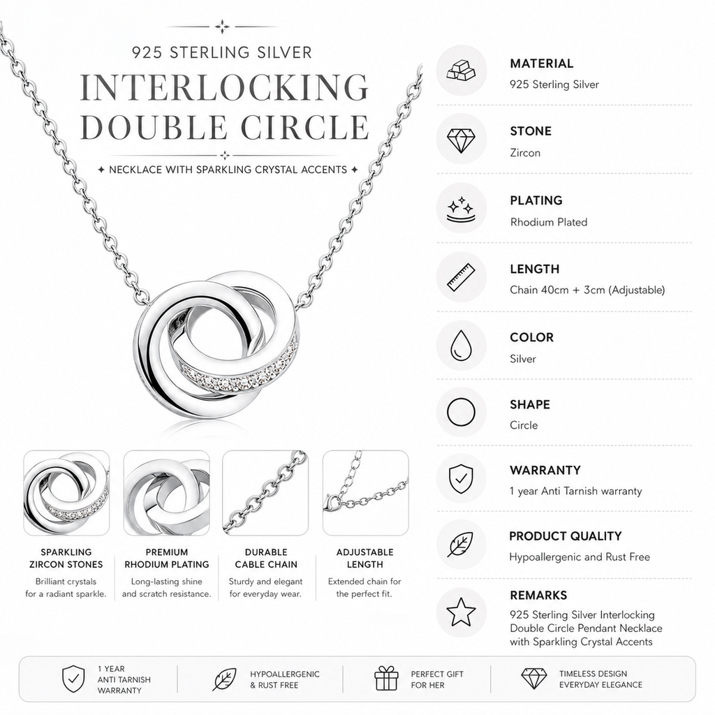 Sterling Silver Double Circle Pendant - Silver