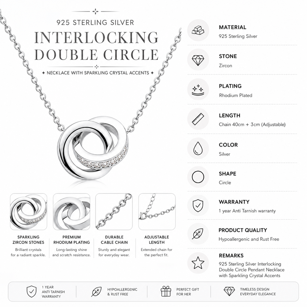Sterling Silver Double Circle Pendant - Silver