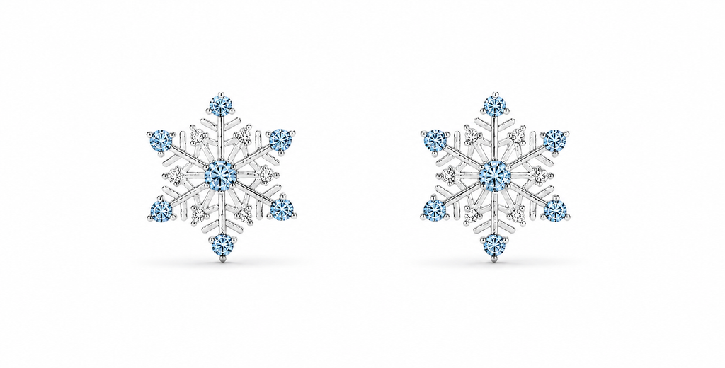 Snowflake Studs with Blue Accents