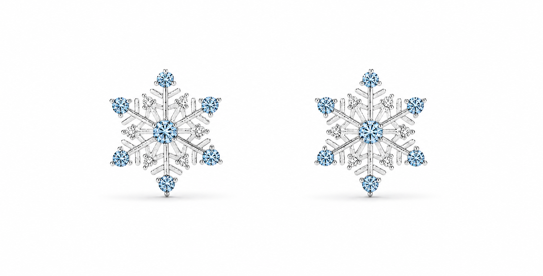 Snowflake Studs with Blue Accents