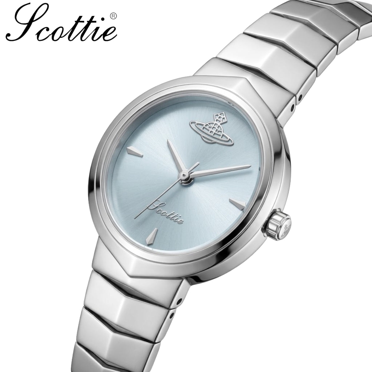 Scottie 9782 Women’s Snakebone Bracelet Watch – New Luxury Fashion Wristwatch  Silver and Blue