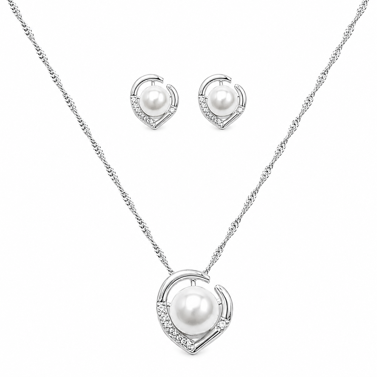 Crescent Pearl Necklace & Earring Set