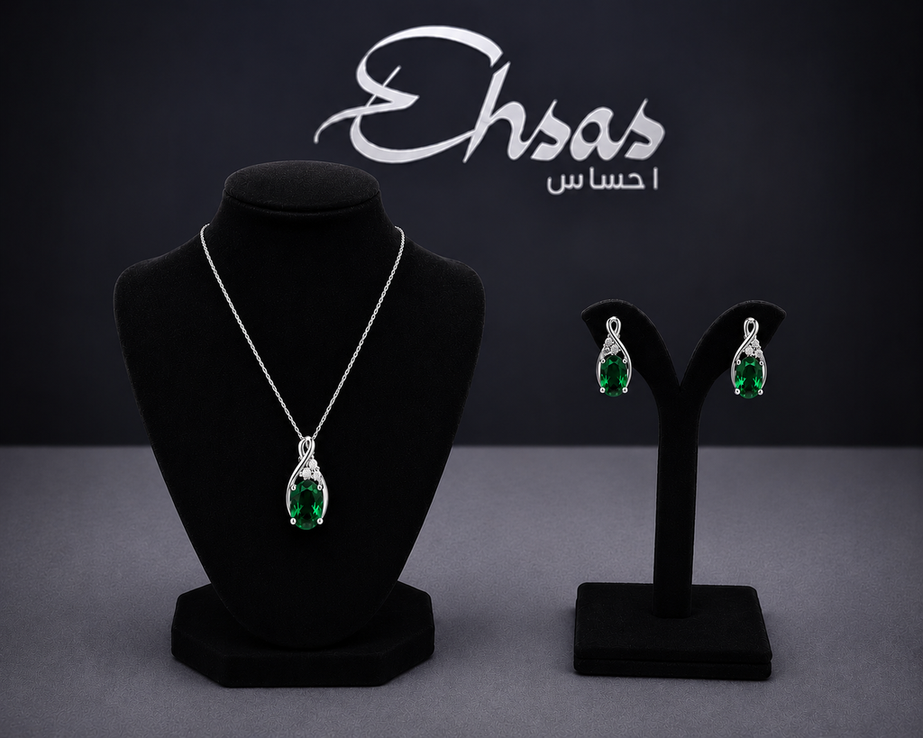 Oval Blue Green Zircon Jewelry Set