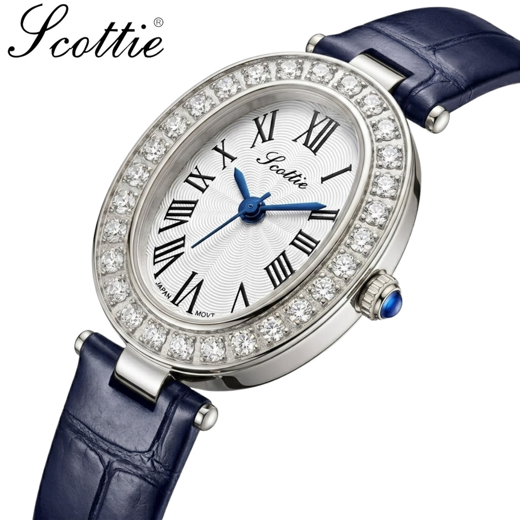 Scottie 9780 Women’s High-End Oval Watch – Elegant Leather Quartz Wristwatch for - Blue