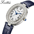 Scottie 9780 Women’s High-End Oval Watch – Elegant Leather Quartz Wristwatch for - Blue
