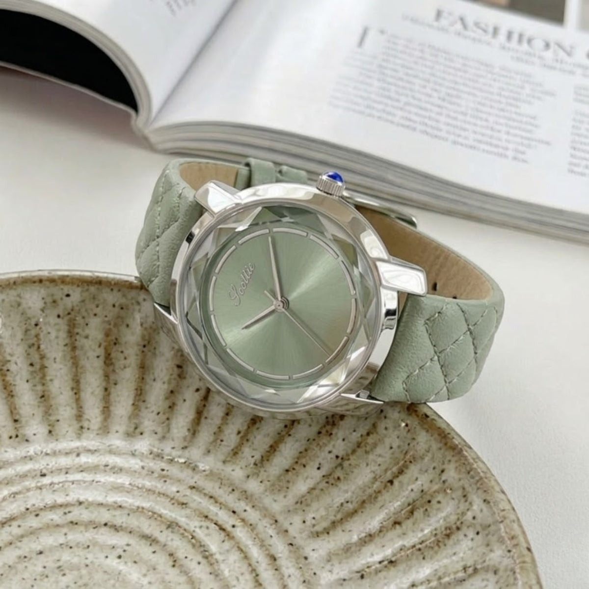 Scottie 9728 Women’s Luxury Square Watch – Waterproof Quartz Wristwatch with Leather Band Green