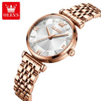 OLEVS 6642 Women’s Luxury Rose Diamond Watch – Fashion Stainless Steel Quartz Wristwatch for Ladies - White