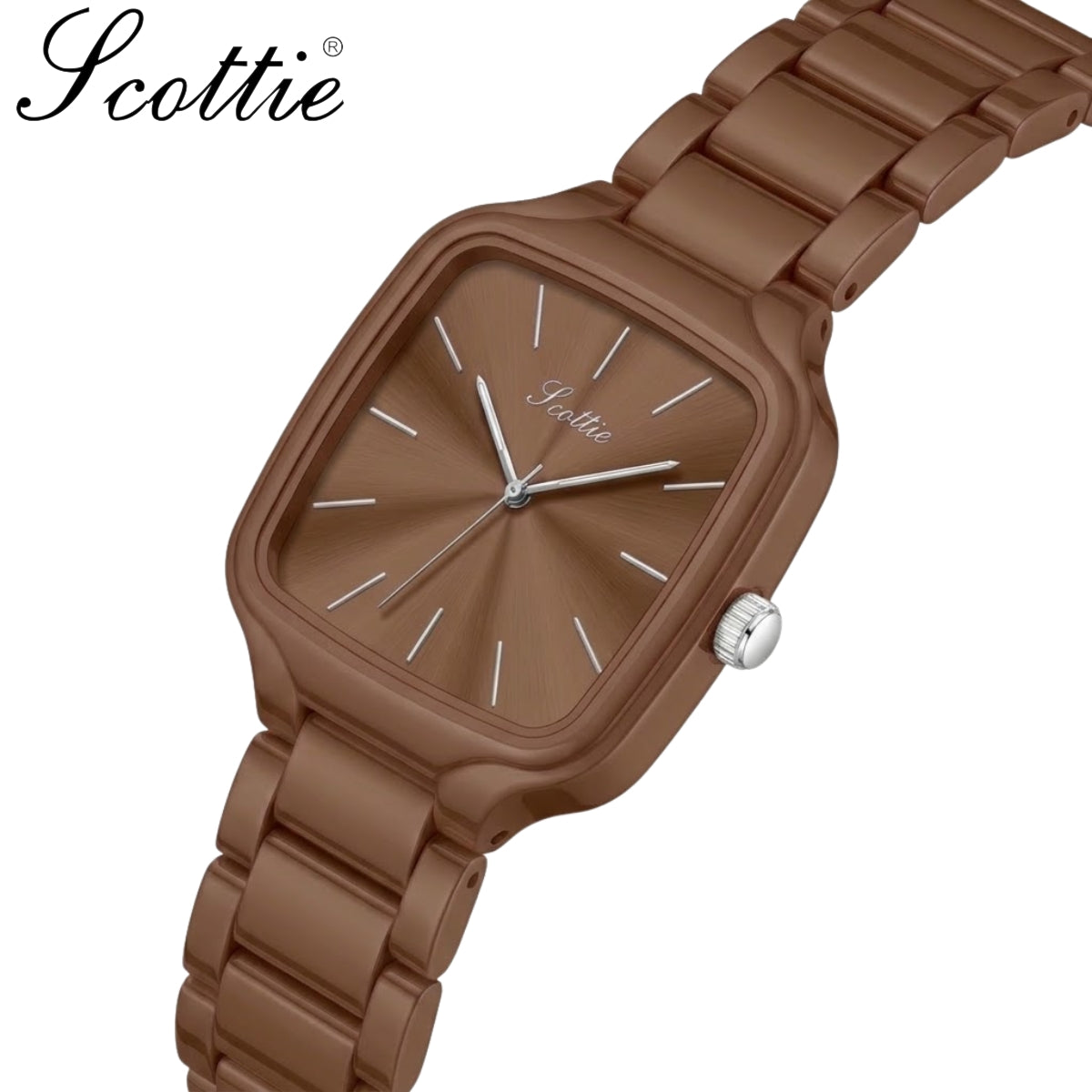 Scottie 9718 Women’s Luxury Square Watch – Stainless Steel Quartz with Brown Color