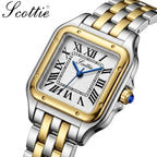 Scottie 9100 Women’s Square Watch – Luxury Stainless Steel Quartz with New Trendy Design Yellow,Gold and Silver