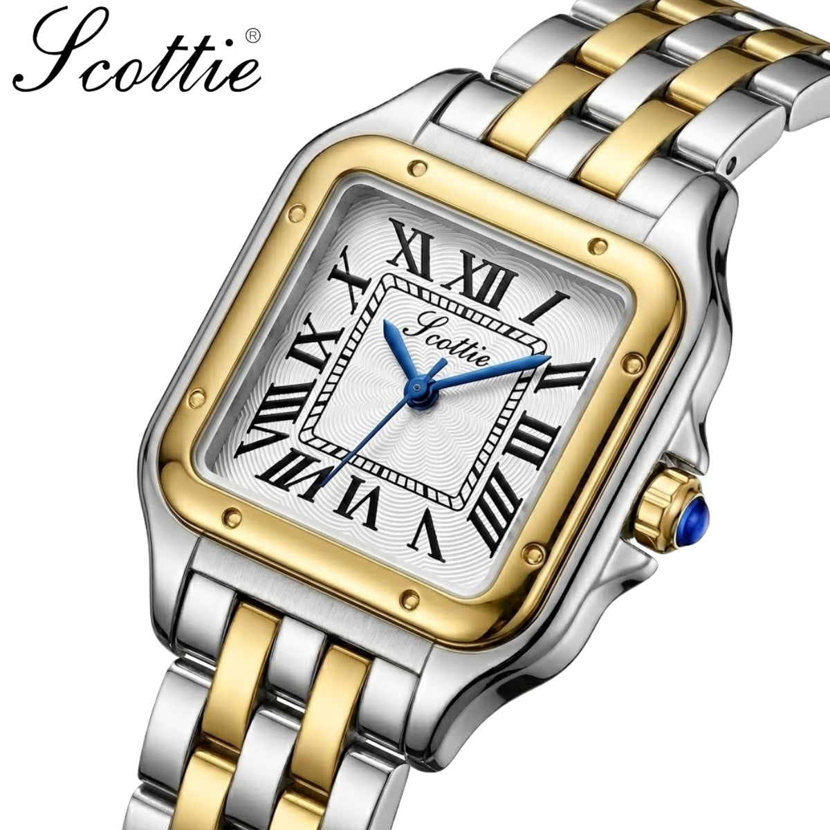 Scottie 9100 Women’s Square Watch – Luxury Stainless Steel Quartz with New Trendy Design Yellow,Gold and Silver