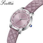 Scottie 9728 Women’s Luxury Square Watch – Waterproof Quartz Wristwatch with Leather Band Purple