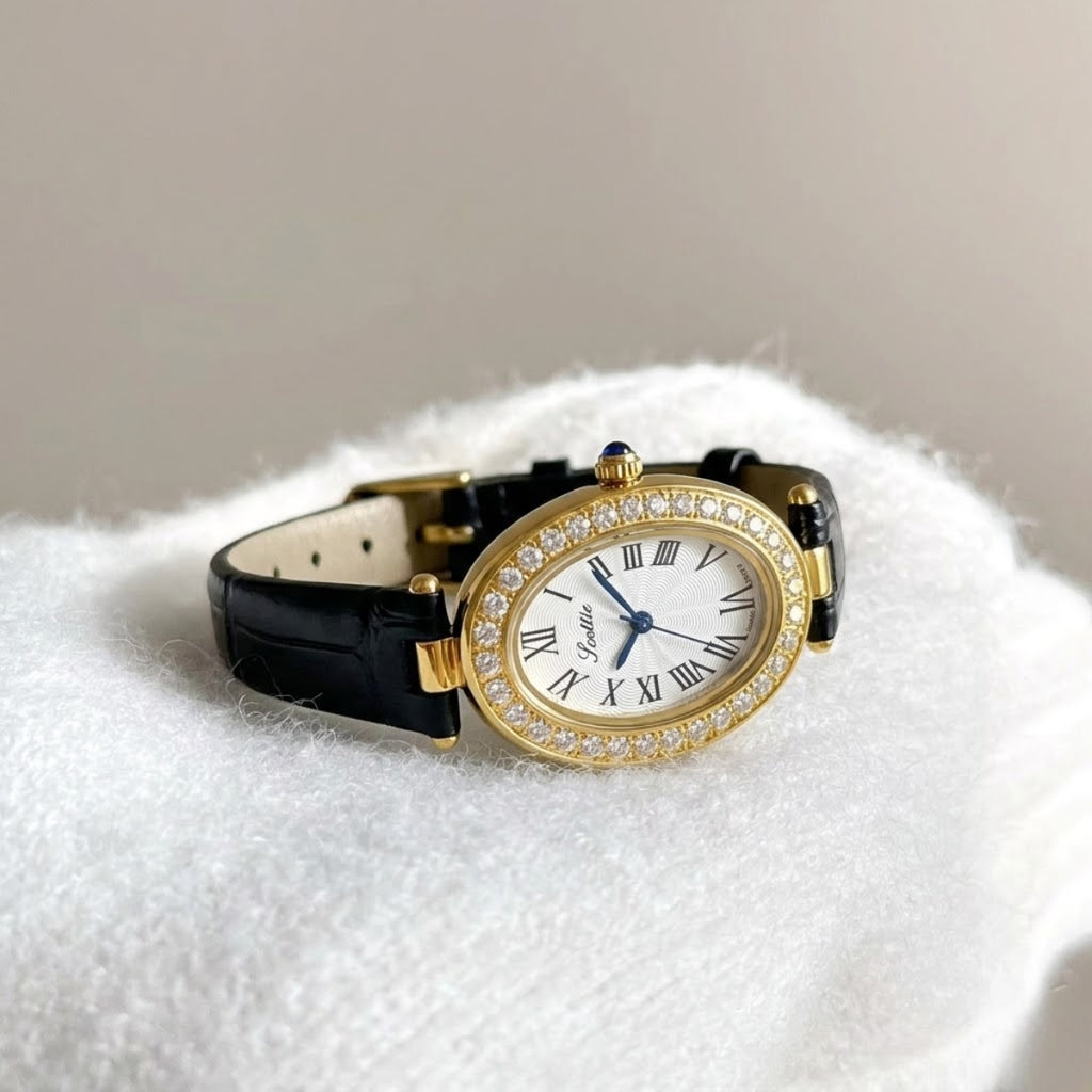 Scottie 9780 Women’s High-End Oval Watch – Elegant Leather Quartz Wristwatch for - Black and Gold