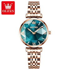 OLEVS 6642 Women’s Luxury Rose Diamond Watch – Fashion Stainless Steel Quartz Wristwatch for Ladies - Green