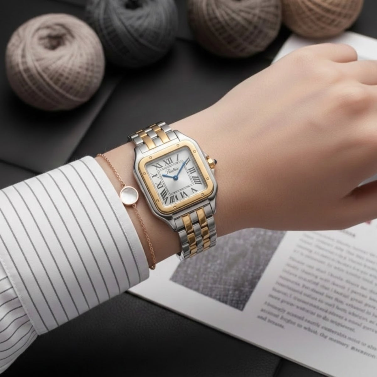 Scottie 9100 Women’s Square Watch – Luxury Stainless Steel Quartz with New Trendy Design Yellow,Gold and Silver
