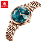 OLEVS 6642 Women’s Luxury Rose Diamond Watch – Fashion Stainless Steel Quartz Wristwatch for Ladies - Green