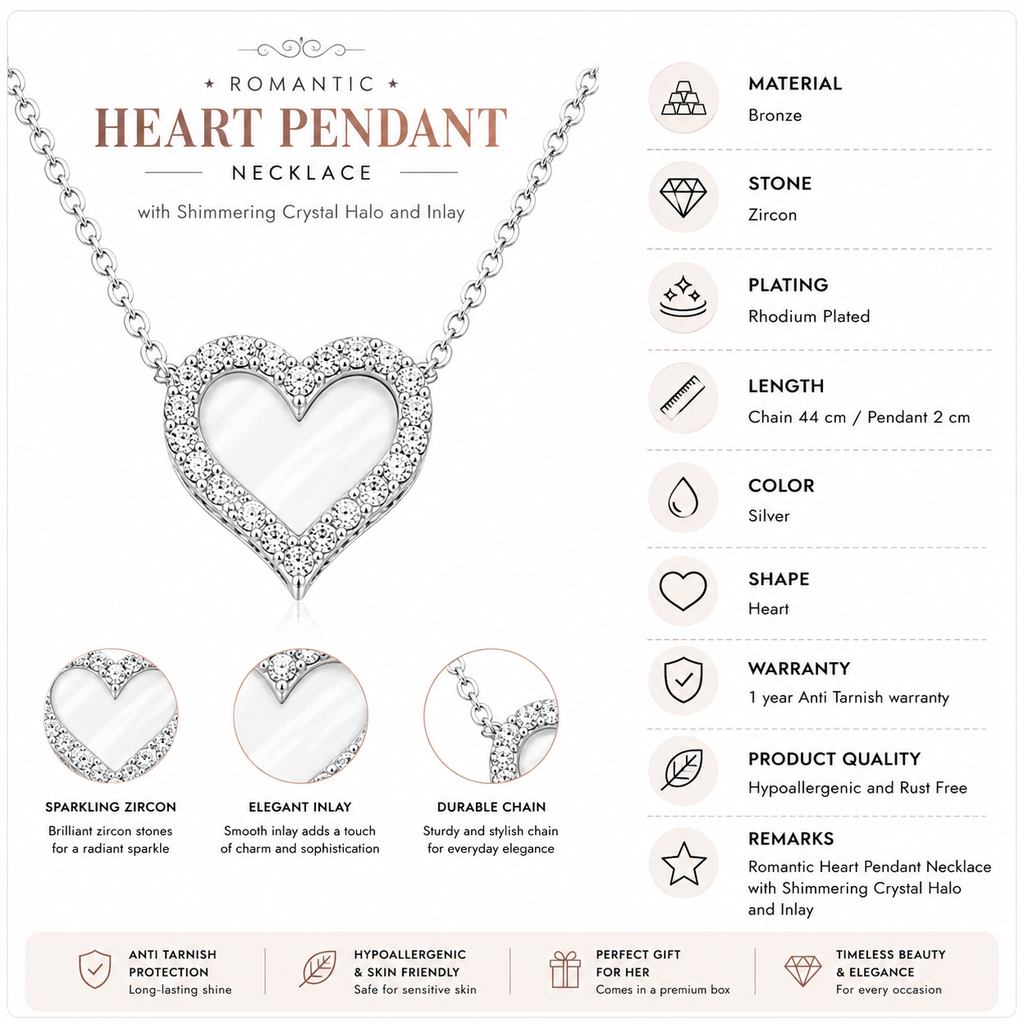 Romantic Heart Halo Inlay Necklace
