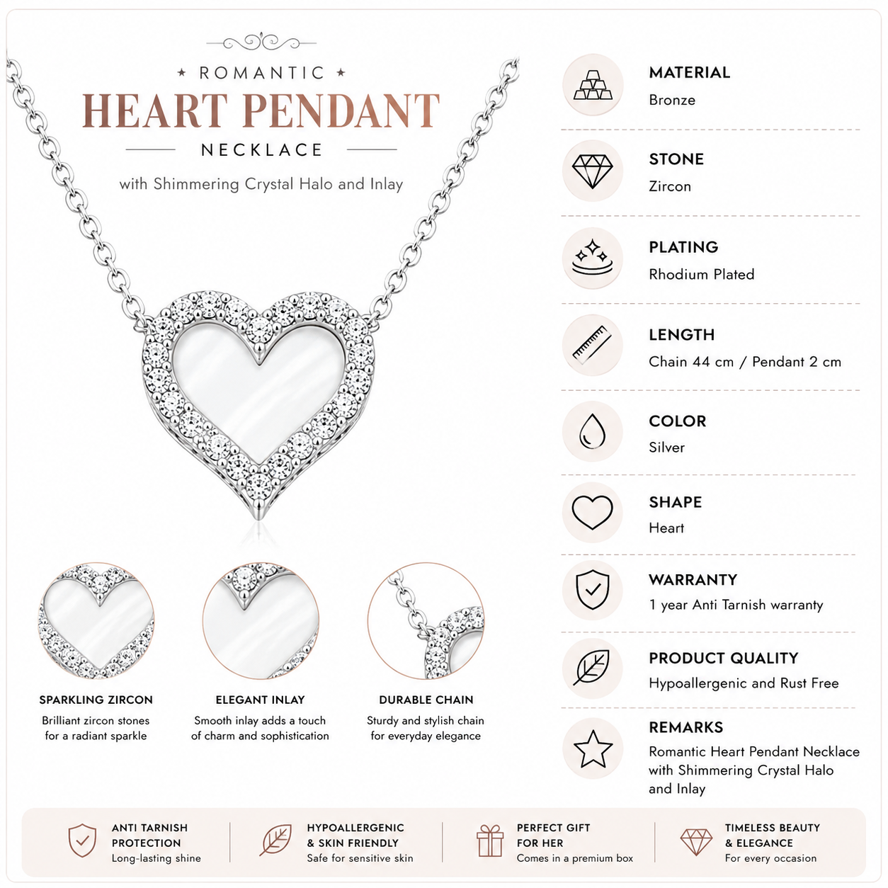 Romantic Heart Halo Inlay Necklace