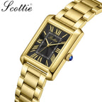 Scottie 9655 Women’s Classic Square Gold Watch – Luxury Stainless Steel Quartz Wristwatch  Black