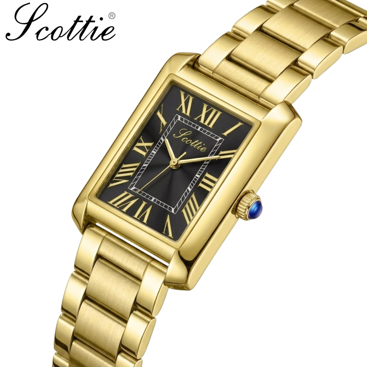 Scottie 9655 Women’s Classic Square Gold Watch – Luxury Stainless Steel Quartz Wristwatch  Black