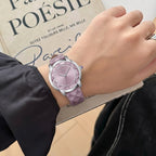 Scottie 9728 Women’s Luxury Square Watch – Waterproof Quartz Wristwatch with Leather Band Purple