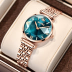 OLEVS 6642 Women’s Luxury Rose Diamond Watch – Fashion Stainless Steel Quartz Wristwatch for Ladies - Green
