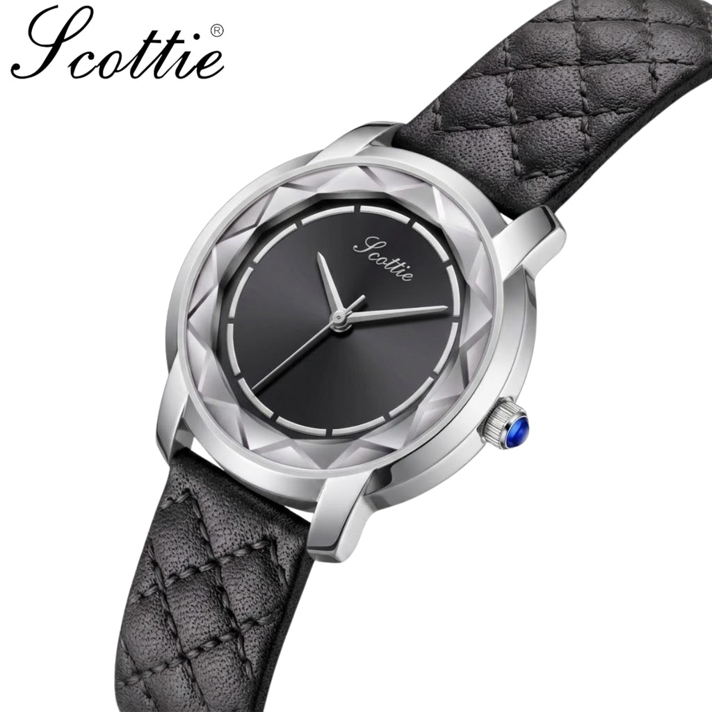 Scottie 9728 Women’s Luxury Square Watch – Waterproof Quartz Wristwatch with Leather Band Black