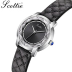 Scottie 9728 Women’s Luxury Square Watch – Waterproof Quartz Wristwatch with Leather Band Black
