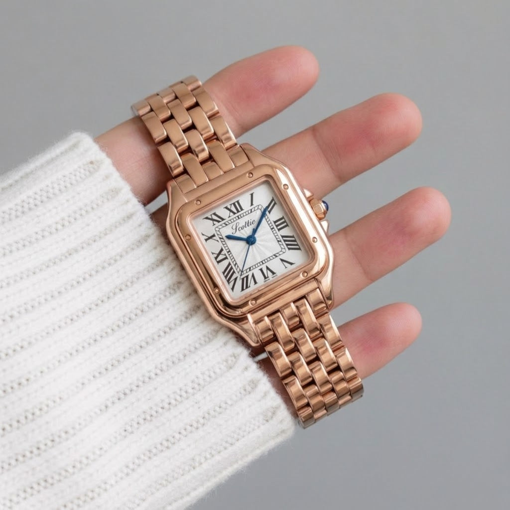 Scottie 9100 Women’s Square Watch – Luxury Stainless Steel Quartz with New Trendy Design Rose Gold