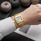 Scottie 9100 Women’s Square Watch – Luxury Stainless Steel Quartz with New Trendy Design Gold