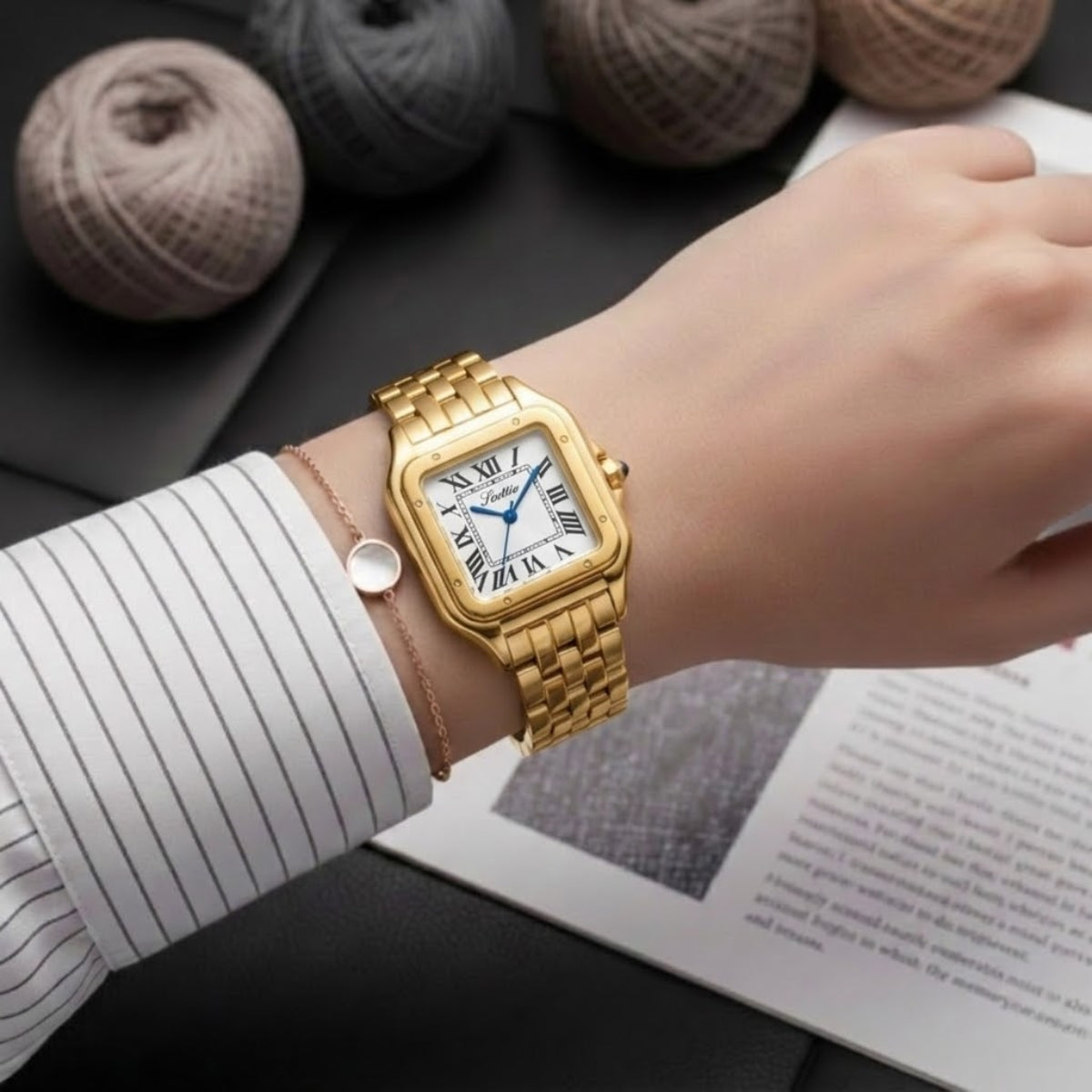 Scottie 9100 Women’s Square Watch – Luxury Stainless Steel Quartz with New Trendy Design Gold