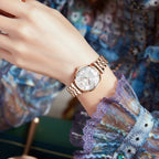 OLEVS 6642 Women’s Luxury Rose Diamond Watch – Fashion Stainless Steel Quartz Wristwatch for Ladies - White