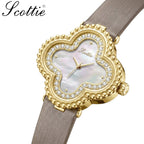 Scottie 9686 Women’s Watch – Waterproof Quartz with Diamond Accents & Leather Strap Gold