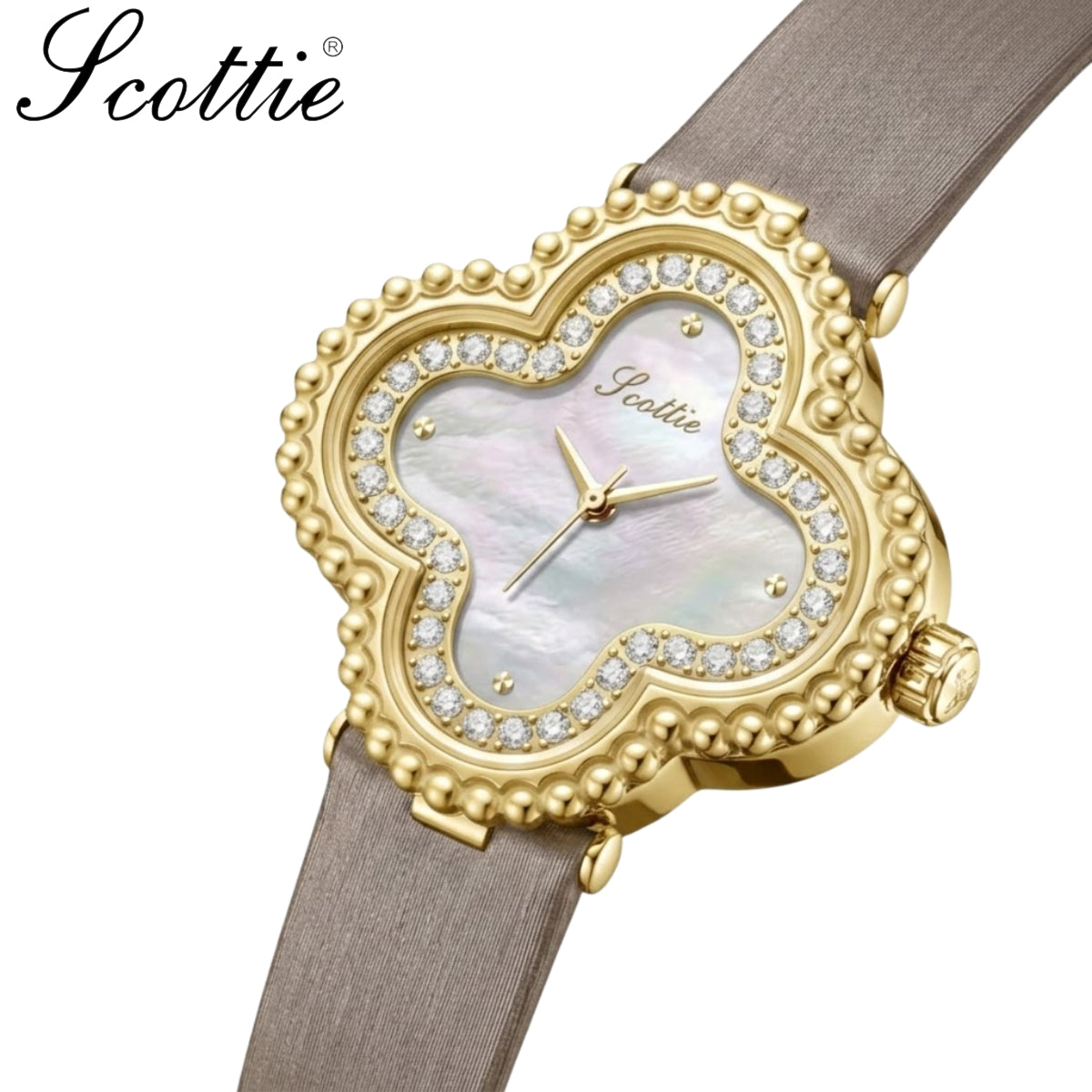 Scottie 9686 Women’s Watch – Waterproof Quartz with Diamond Accents & Leather Strap Gold