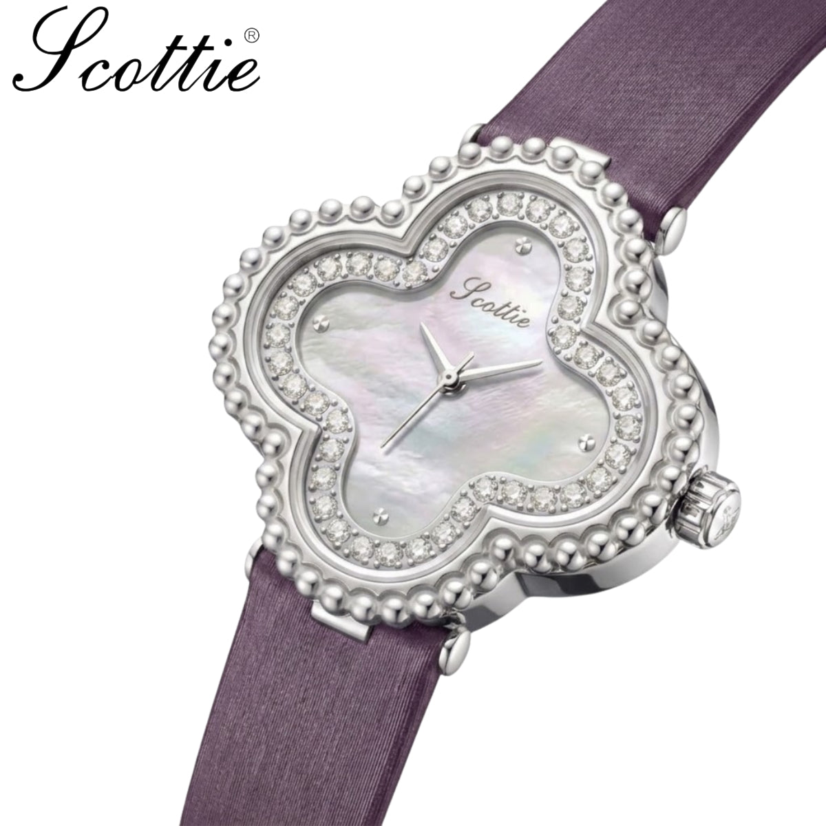 Scottie 9686 Women’s Watch – Waterproof Quartz with Diamond Accents & Leather Strap Purple