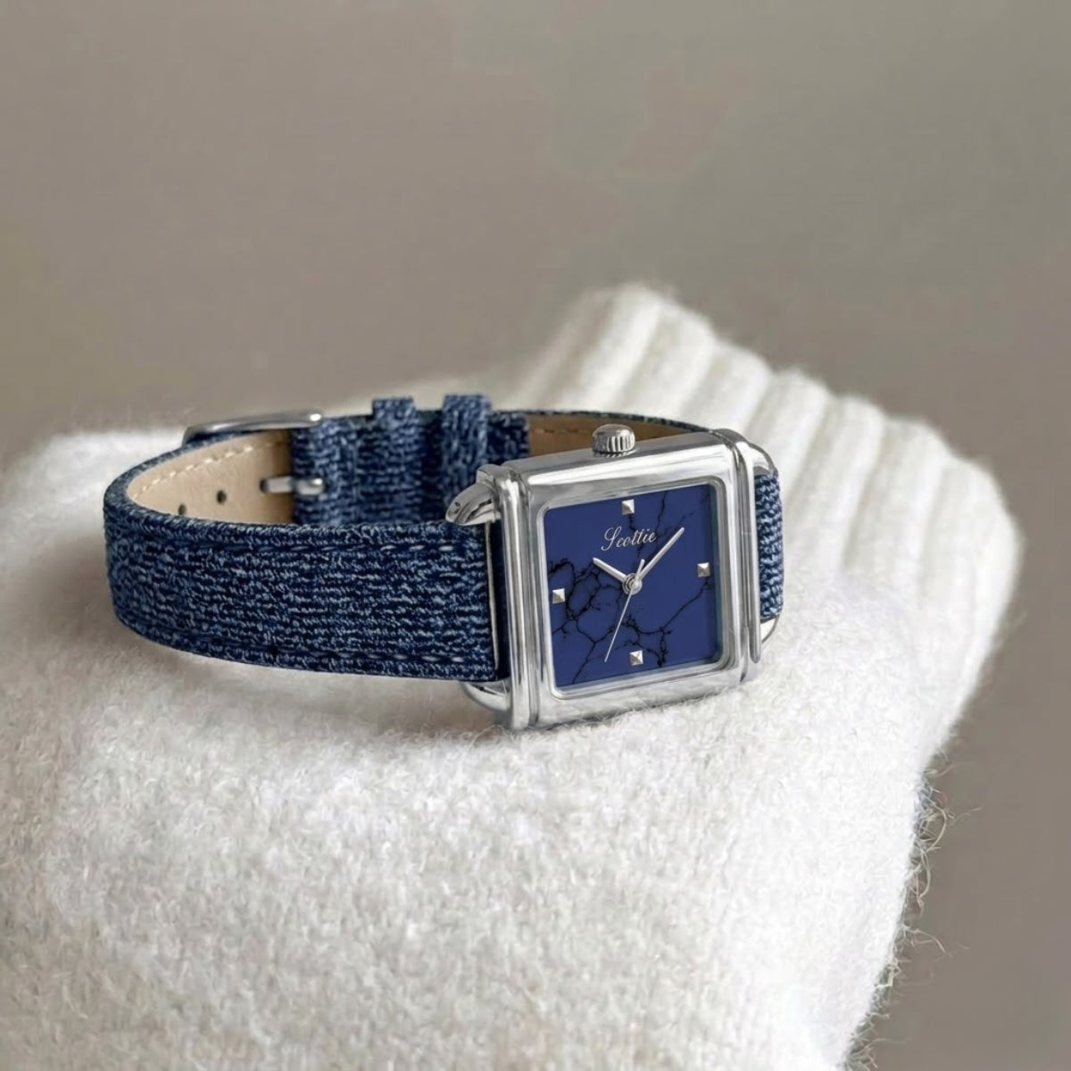 Scottie 9741 Women’s Luxury Square Watch – Waterproof Custom Quartz Wristwear with Leather Strap Blue