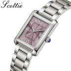 Scottie 9655 Women’s Classic Square Gold Watch – Luxury Stainless Steel Quartz Wristwatch Purple