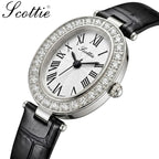 Scottie 9780 Women’s High-End Oval Watch – Elegant Leather Quartz Wristwatch - Black and Silver
