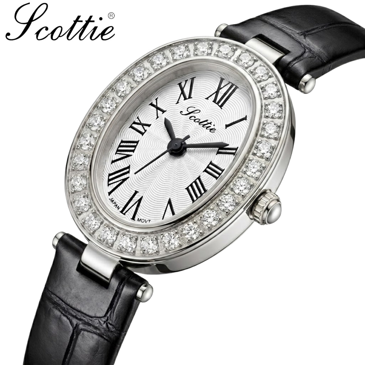 Scottie 9780 Women’s High-End Oval Watch – Elegant Leather Quartz Wristwatch - Black and Silver