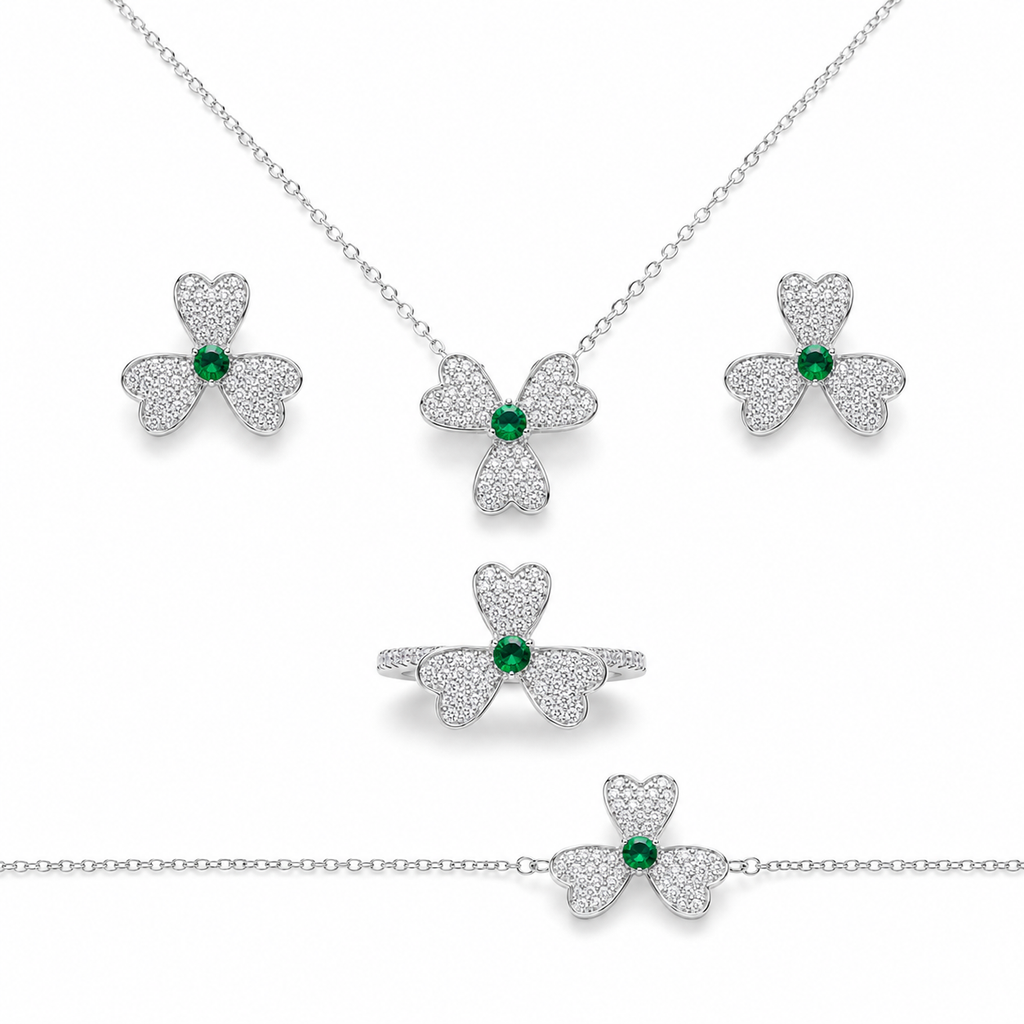 Three-Leaf Clover Jewelry Set Pavé-Set