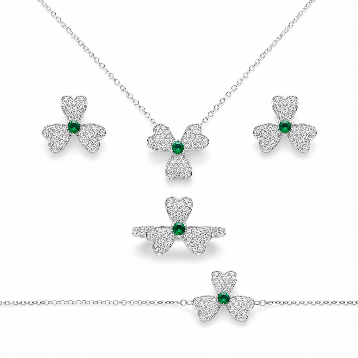 Three-Leaf Clover Jewelry Set Pavé-Set