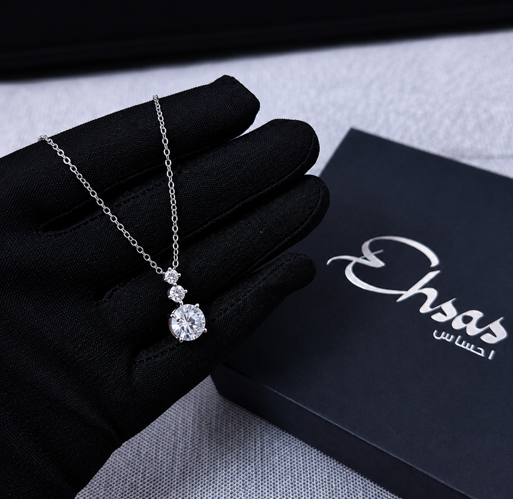 Radiant Triple-Stone Drop Necklace