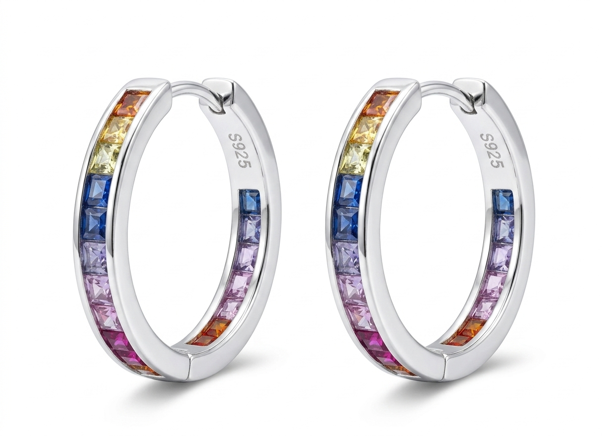 Silver Rainbow Hoop Earrings